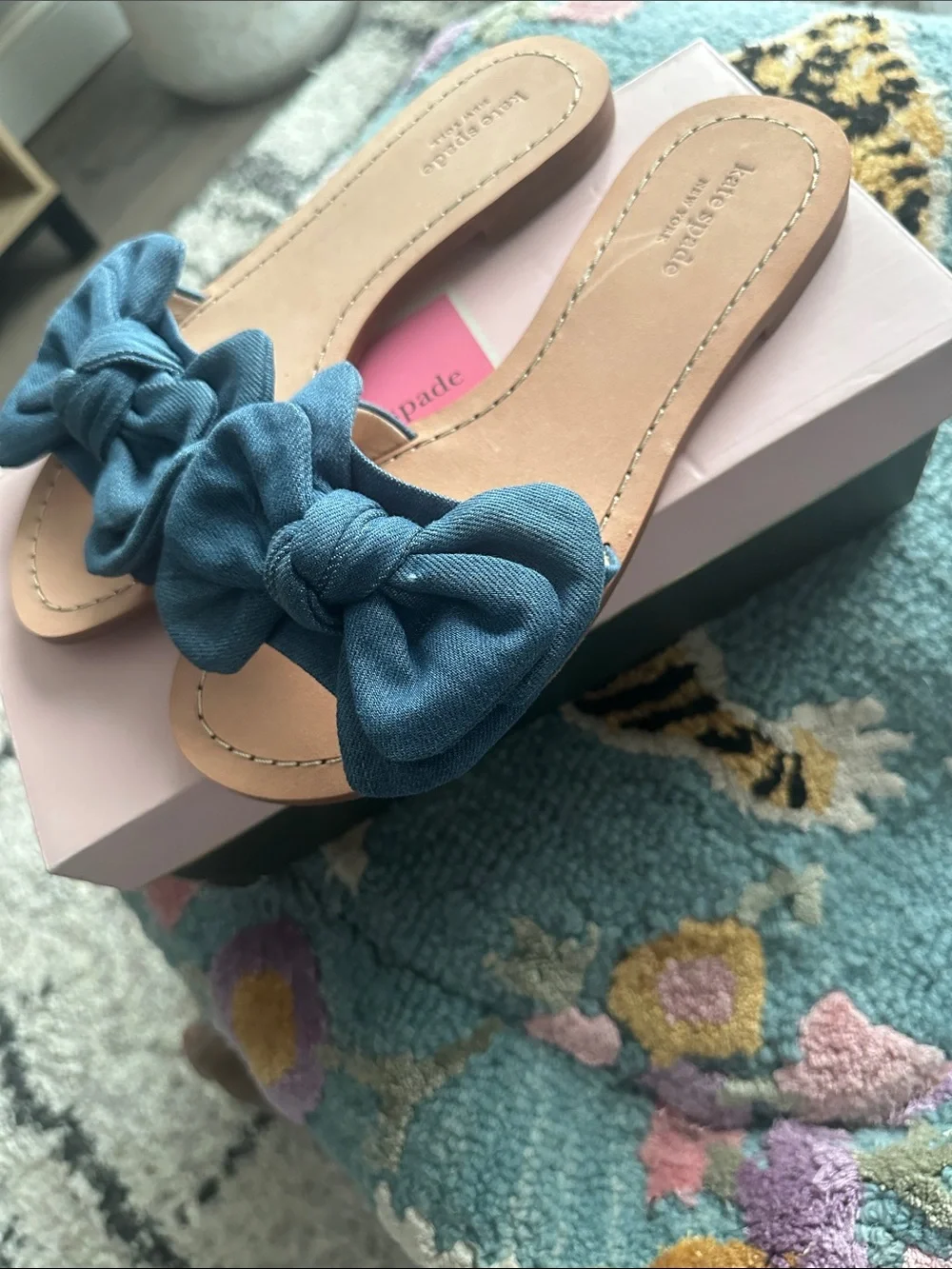 kate spade SASHA Denim bow slide sandals
